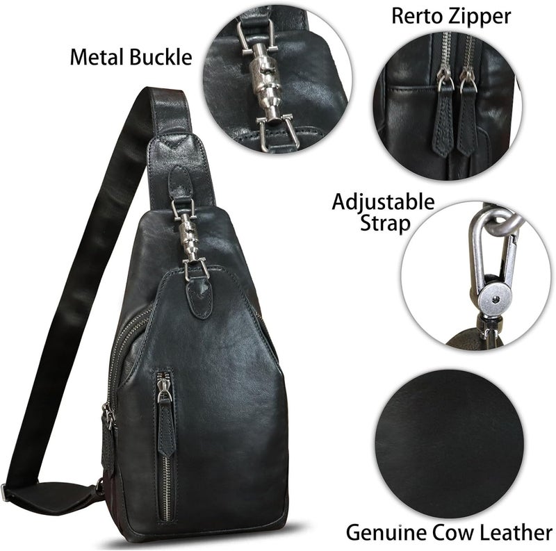 LRTO Genuine Leather Sling Bag for Men and Women Real Leather Shoulder Crossbody Bag Chest Bag Sling Backpack Purse - Image 5